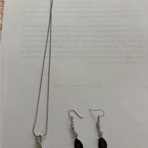 Silver-Tone Necklace with Black Teardrop Pendant